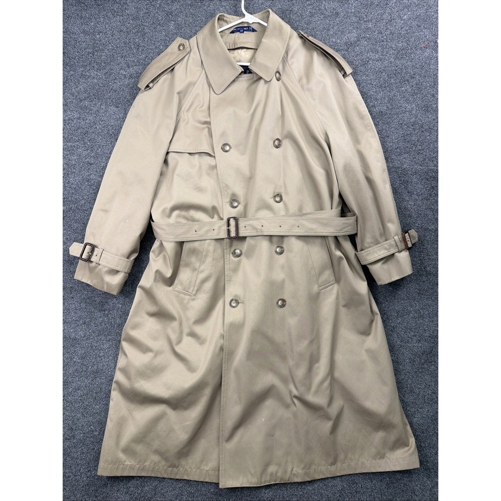 Vintage Ralph Lauren Trench Coat Men's Size 46R Tan Long Double Breasted + Liner